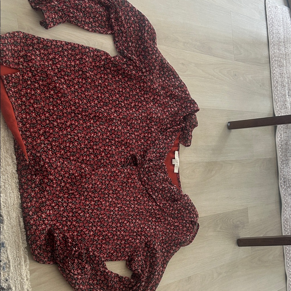 LOFT Red and Black Floral Top